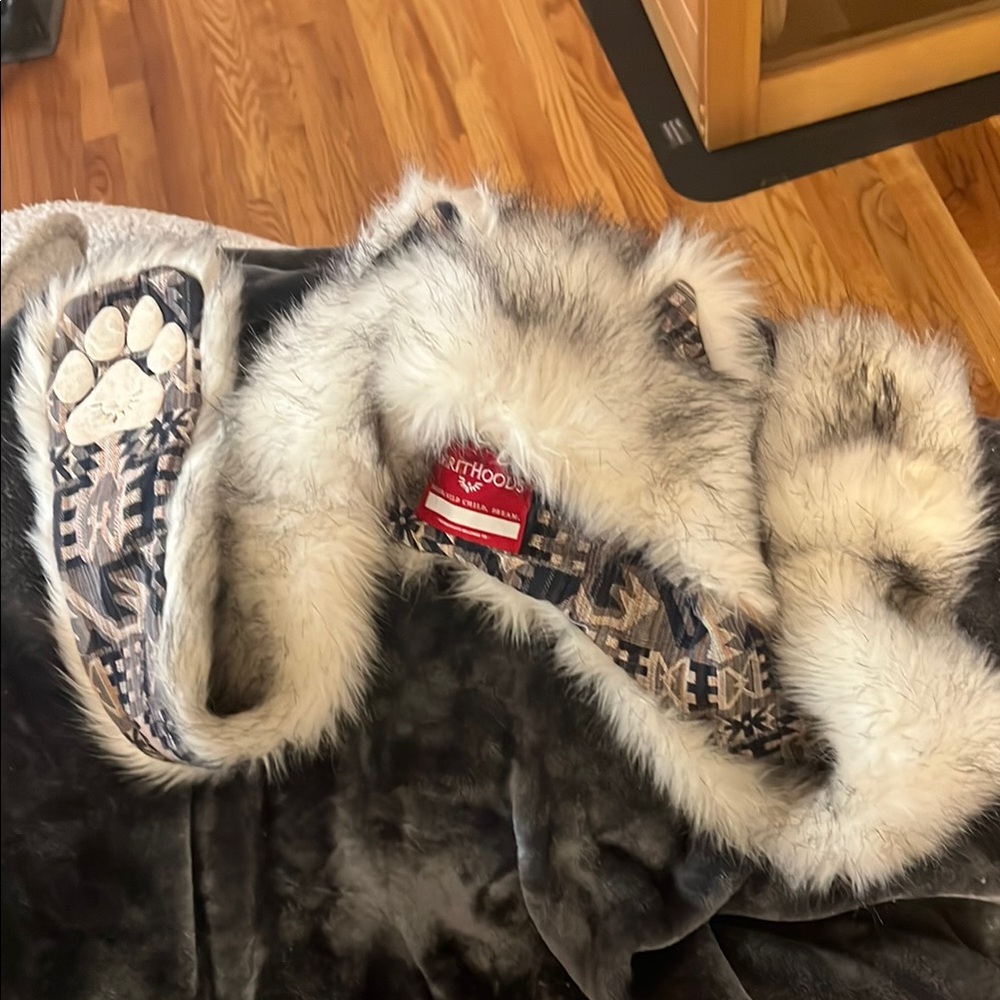 SpiritHoods White and Black Faux Fur Hood